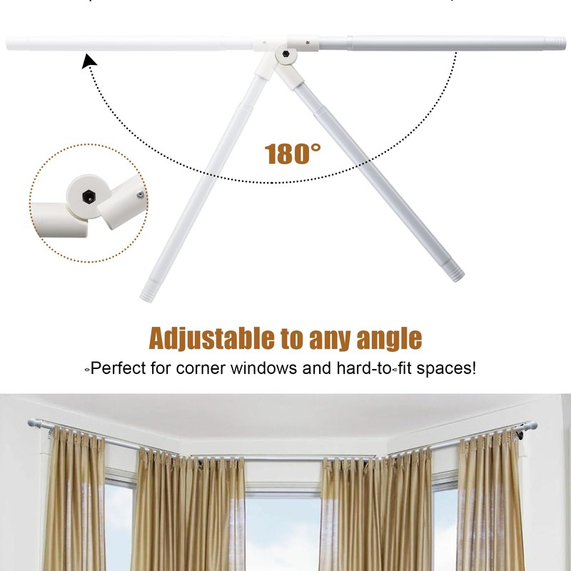 Bay Window Curtain Rods, 36-160" Heavy Duty Corner Curtain Rod,