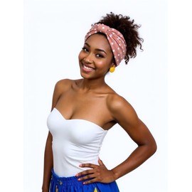 Bomeirc 1 Pack Boho Headbands Stretch Paisley Print Bandana Headband Criss Cross Hair Bands Knotted Head Wrap Yoga Daily for Women and Girls (Polka Dot Brown)