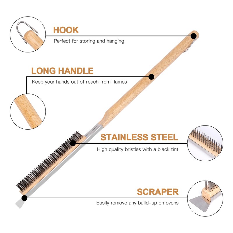 26" Stainless Steel Pizza Oven Brush with Extra Long Heat-Resistant