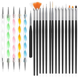 20 Piece Nail Brush Set with Dotting Tool, Nail Art Brush Set for Gel Nails - Professional Nail Design Accessories, Acrylic Brush for Nails, Nail Care Pen & Nail Art Accessories