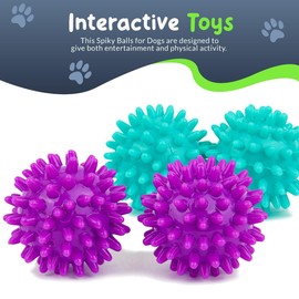 Petite Paws Spiky Dog Ball 1.8 Inch Squeaky Toy for Small Dogs Aggressive Chewers Puppy Teething Toys Dog Spike Ball for Training and Teeth Cleaning - 4 Pack