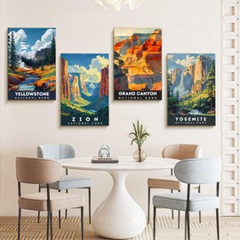 4 Pack Framed Paint by Numbers Kit for Adults with Wooden Easel, National Parks Easy Paint by Numbers with Frame for Beginners, Adult Paint by Number Kits Framed Canvas for Home Decor Gift 8x12 Inch