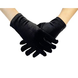 Huralona Short Velvet Party Gloves 1920 Flapper Opera Party Evening Gloves (Black)