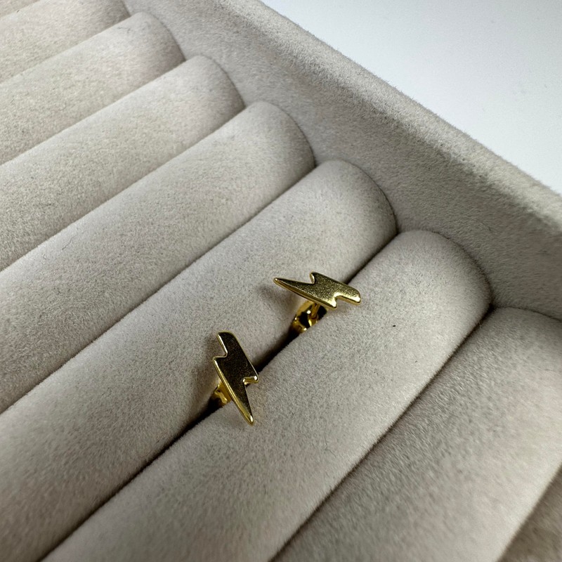 Gold Dipped Sterling Silver Lightning Bolt Stud Earrings