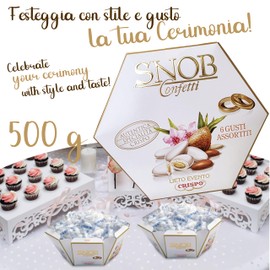 Confetti Snob Bianchi Crispo Lieto Evento Matrimonio 500 grammi, Gusti Assortiti, con Mandorla al Cioccolato Bianco, Made in Italy per Bomboniera Confettata, Imbustati Singolarmente