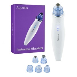 Microdermabrasion Machine - Appolus Premium Diamond Microdermabrasion Device Tool - 2 Diamond Tips - 5 Heads - Blackhead Blemishes Remover - Pores Fine Lines Minimizer