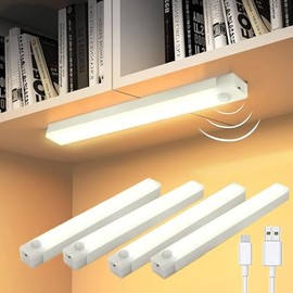 4PCS Luz Nocturna Con Sensor -Luz Led con Sensor de Movimiento,Luz Led Recargable,modo conmutable,Luz de noche portátil para pasillo, cocina, armario (luz calida 30cm)