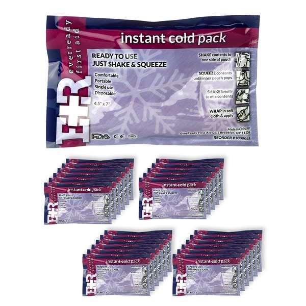 Ever Ready First Aid Disposable Cold Compress Therapy Instant Ice Pack for Injuries 4.5" x 7" - 24 Pack