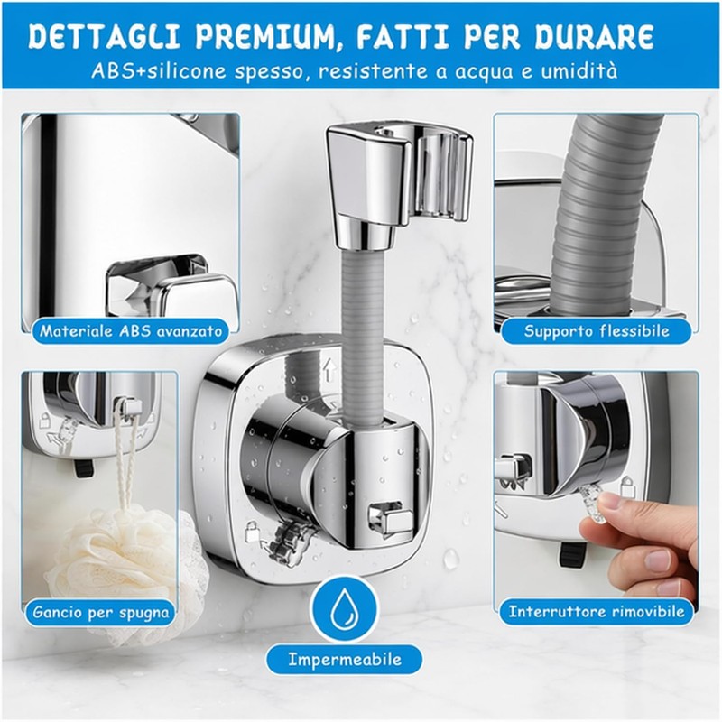 Dexpally 2 Pezzi Supporto Soffione Doccia Ventosa 360° Regolabile, Senza