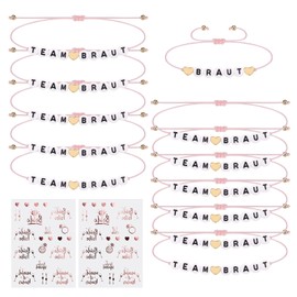 Kssvzz JGA Bracelets Women, Hen Party Accessories Women for Stag Party Women, 12 Pieces Team Bride Bracelets and 2 Pieces Stickers Made of Rose Gold for Dating, Wedding, Accompaniment Gift,
