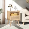 Lerliuo Rattan Nightstand, Boho Side Table with Drawer Open Shelf,
