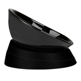Bulldog Bowl Anti-Slip Dog Cat Dish Detachable Ceramic Dog Bowl Pet Sterile Tilted Pet Feeder Slope Base (Black Ceramic, 2 Cup)