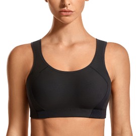 Syrokan Women's Ultimate Run Sports Bra – Ring Back, Full Cup non-Wired No Insert - Black plain, size: 80D