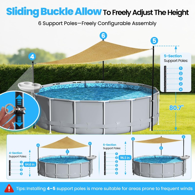 Vidoya Above Ground Pool Canopy Sunshade Set with Storage Tray