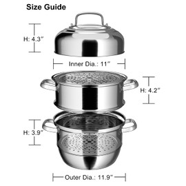 VENTION Large Stainless Steel Induction Steamer Pot for Cooking(30cm), 3 Tier Steamer for Cooking, 11 9/10 Inch Steam Pot for Dumpling