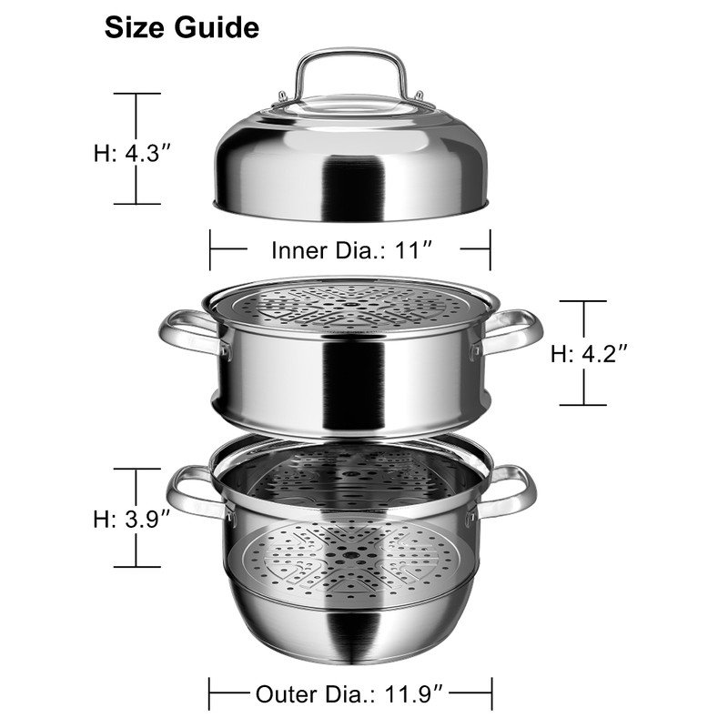 VENTION Large Stainless Steel Induction Steamer Pot for Cooking(30cm), 3