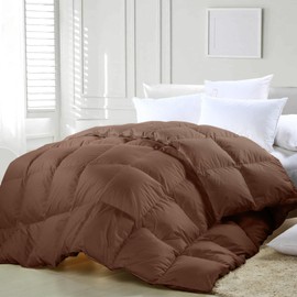 zzlamb Lightweight Feather Down Comforter Brown, All Season Warm Duvet Insert for Queen Bed, Durable Cotton-Blended Down Proof Shell Duvet with Corner Tabs, Queen Size 90''x90'' Brown