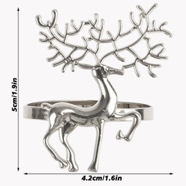 DERAYEE 12 PCS Christmas Napkin Rings, Reindeer Napkin Rings Sliver Elk Napkin Holders Napkin Buckle for Xmas Thanksgiving Party Holiday Wedding Table Decoration