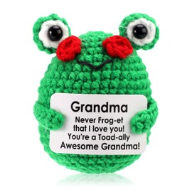TOYMIS Positiver Frosch Häkeln Geschenk für Oma, Mini Emotionale Unterstützung Gestrickter Frosch mit Bestätigungskarte Gehäkelte Tierpuppe Handgemachtes Geschenk für Großmutter Geburtstag Muttertag