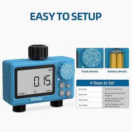 TiFFCOFiO Sprinkler Water Timer Outdoor, 2 Outlets Digital Pogrammable for Garden Hose, Irrigrtion Timer with Rain Delay and Manual Mode (2 Packs)