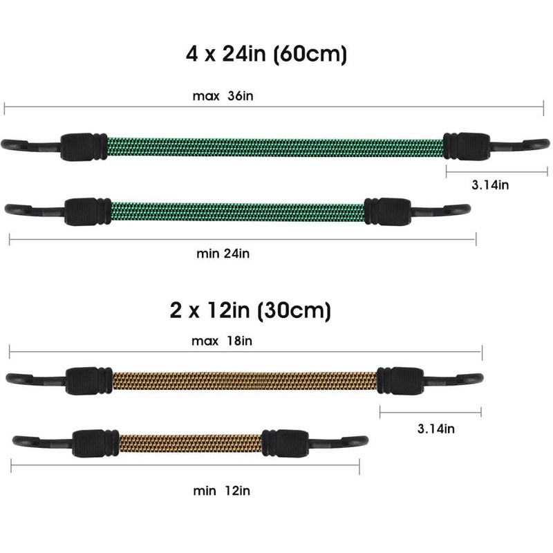 Set of 6 Flat Elastic Bands with Hooks, Rubber Tensioners,