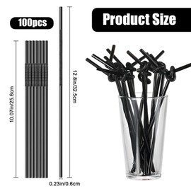 100 PCS Straws, 25.6cm Long, Multiple Colors Straws,Stripes Multiple Colors Straws,Suitable for Various Drinks, Juice, Milk, Tea,Daily use(Black)