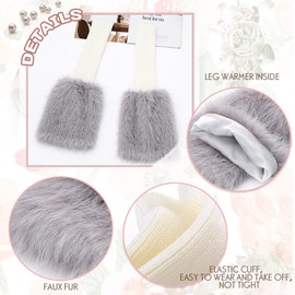 Urieo Faux Fur Warm Leg Warmers Furry Grey Knitted Long Footless Socks Fluffy Boot Cuff Winter Knit Fuzzy High Leg Sleeves for Women