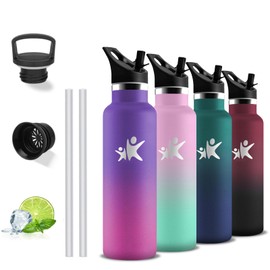 Grsta Thermos Flask, 500 ml Stainless Steel Drinking Bottle with Straw, BPA-Free, Leak-Proof Drinking Bottle, 24 Hours Cold & 12 Hours Warm, Double Walled, for School, Camping, Travel