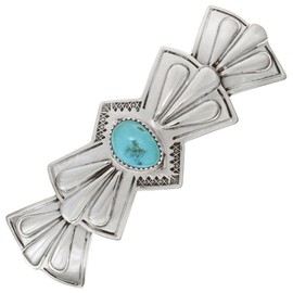 Navajo Turquoise Silver Sunray Hair Barrette Repoussé Design on Spring Clip 2943
