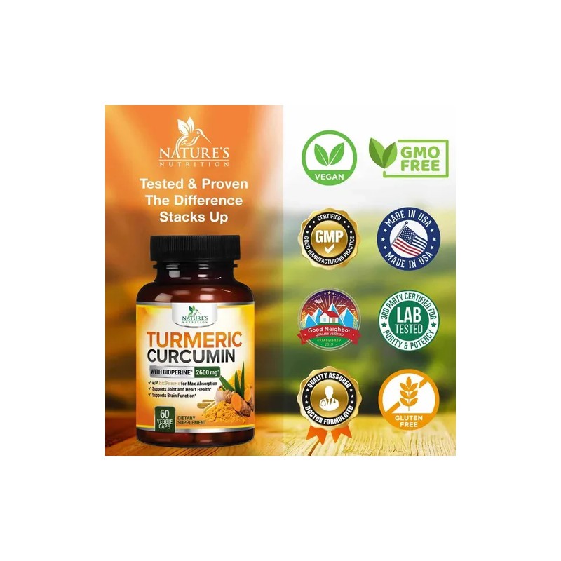 Turmeric Curcumin 180caps Con Bioperina 2600mg. Hecho En E.u