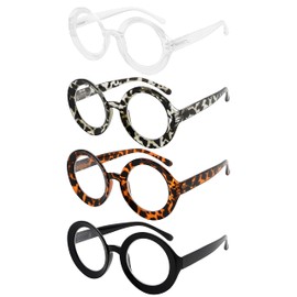 Eyekepper Paquete de 4 gafas de lectura redondas para mujer, lectores de mujer de gran tamaño, +0.50
