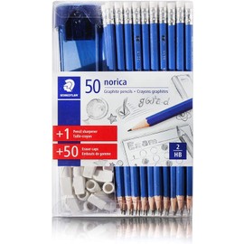 Staedtler Pencils Norica Graphite HB2 Graphic 101 Piece 50 Pencils + 1 Pencil Sharpener + 50 Eraser Caps HB