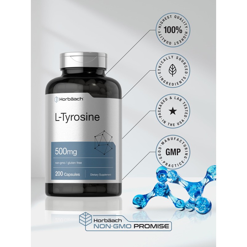 Horbäach L Tyrosine Supplement | 500mg | 200 Capsules |