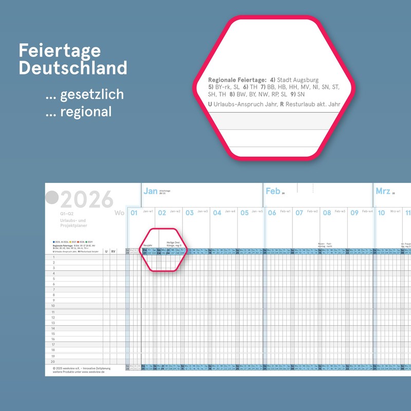 weekview Holiday & Project Planner 2026 A5 Leporello (84 ×