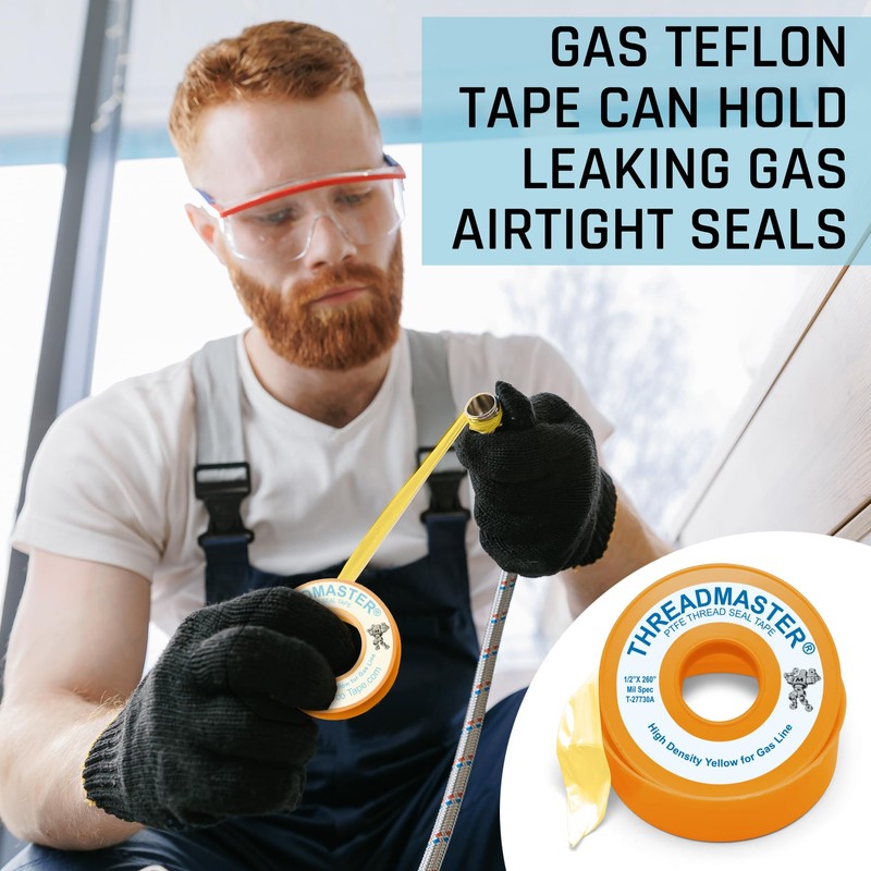 TAPEWELL Yellow Gas Teflon Tape, Pipe Thread Sealant, 260" Length