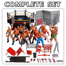 BSNRDX 32 Pieces Wrestling Toys Wrestler Warriors Toys with 12 Mini Wrestlers Action Figures Wrestling Figures Toys, 20 Realistic Accessories Realistic Action Figures Gifts favors for Boys and Girls