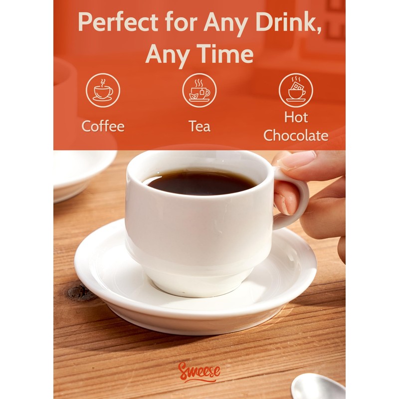 Sweese Porcelain Espresso Cups Set, 4 oz Stackable Cups with