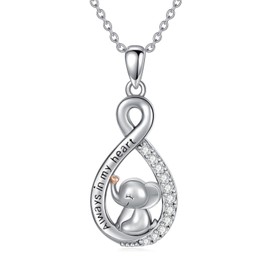 KZX Infinity Elephant Necklace for Women 925 Sterling Silver Animal Necklace Elephant Pendant Jewelry Gifts for Sister Daughter