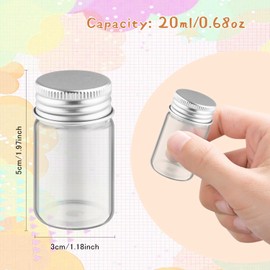 50 Pcs Small Sealed Bottles Empty Sample Vials Container Clear Wish Bottle Tiny Jars with Silver Aluminum Lid for Liquid DIY Crafts Party Favors - 20ml/0.68oz