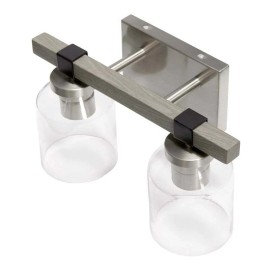 All the Rages Elegant Designs 14" Farmhouse Gray and Brushed Nickel 2Lt Metal Vanity Fixture