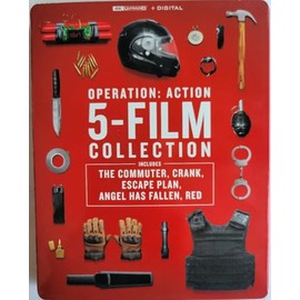 Operation: Action 5 Film Collection includes The Commuet, Crank, Escape Plan, Angel has Fallen, and Red on 4K UHD + Digital