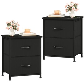 Somdot Nightstand Set of 2, Small Dresser for Bedroom with 2 Storage Drawers, Bed Side Furniture End Table with Fabric Bins for Bedroom Closet, Entryway, College Dorm, Black