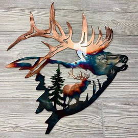 Alnicov Animal Shape Metal Wall Art,Elk Shoulder Up Metal Wall Art Decor for Living Room,Bedroom,Bathroom Indoor Outdoor