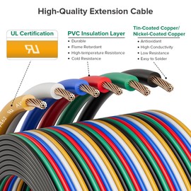 BTF-LIGHTING UL Listed 6 Pin 22AWG Extension Cable,32.8ft/10m Low Voltage 6 Conductor LED Strip Light Wire for FCOB COB 5050 SMD RGBCCT RGBWW Color Changing LED Tape