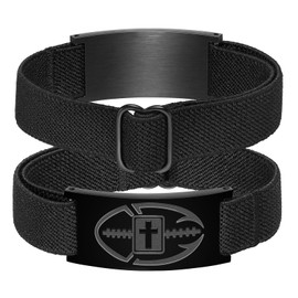 KLIFOWDY Easter Basket Stuffers Bracelets for Men Boys Football Cross Bracelet Elastic Strap Stainless Steel Adjustable Bible Verse Bracelets Easter Baptism Christian Jewelry Gifts