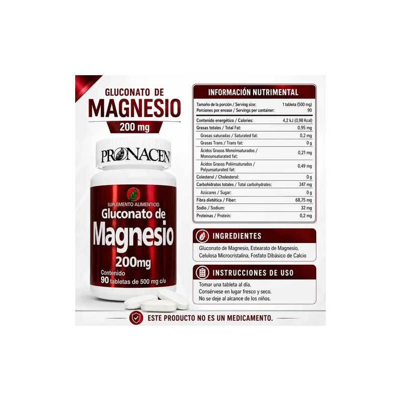 Magnesio (gluconato - 90 Tabletas) Pronacen