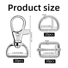 60 Pcs Bag Making Hardware, Bag Accessories, D Rings for Bags, Swivel Keychain Hook, Sliding Buckle for Handbag, Swivel Carabiner Keychain, Pet Collar Hardware, Lanyard Purse Bags Straps