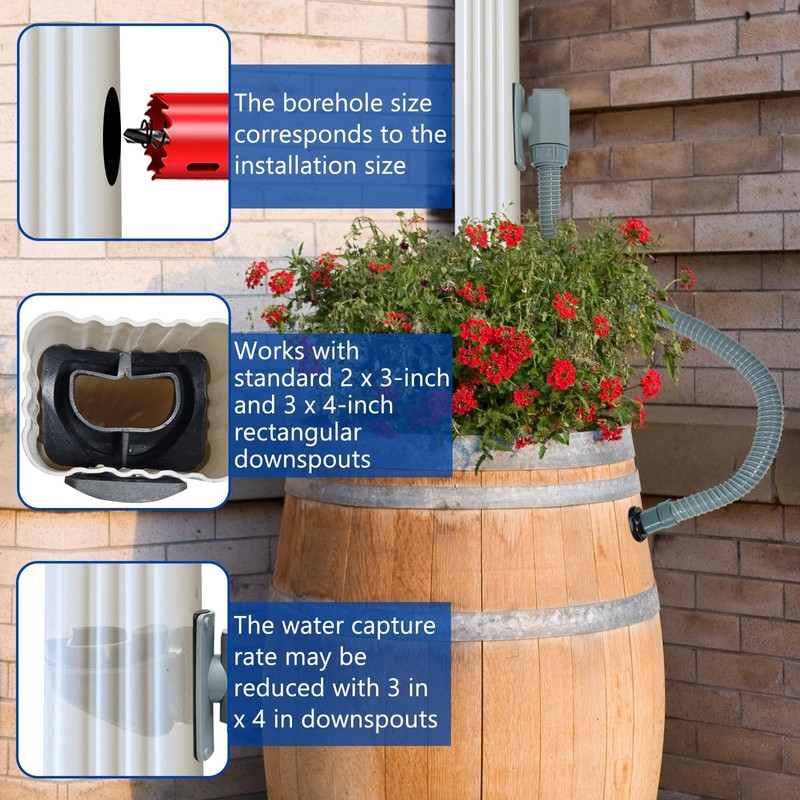 Rain Barrel Diverter Kit, Rainwater Collection System with Adjustable Valve