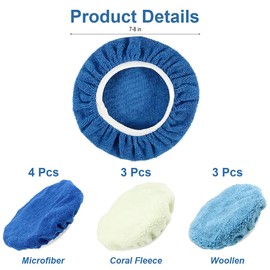 Aililong 10-Piece Polishing Bonnet Set 180-200 mm for Car, Motorcycle - Reusable Polishing Bonds with Wool, Microfibre and Coral Fleece for Easy Polishing and Cleaning