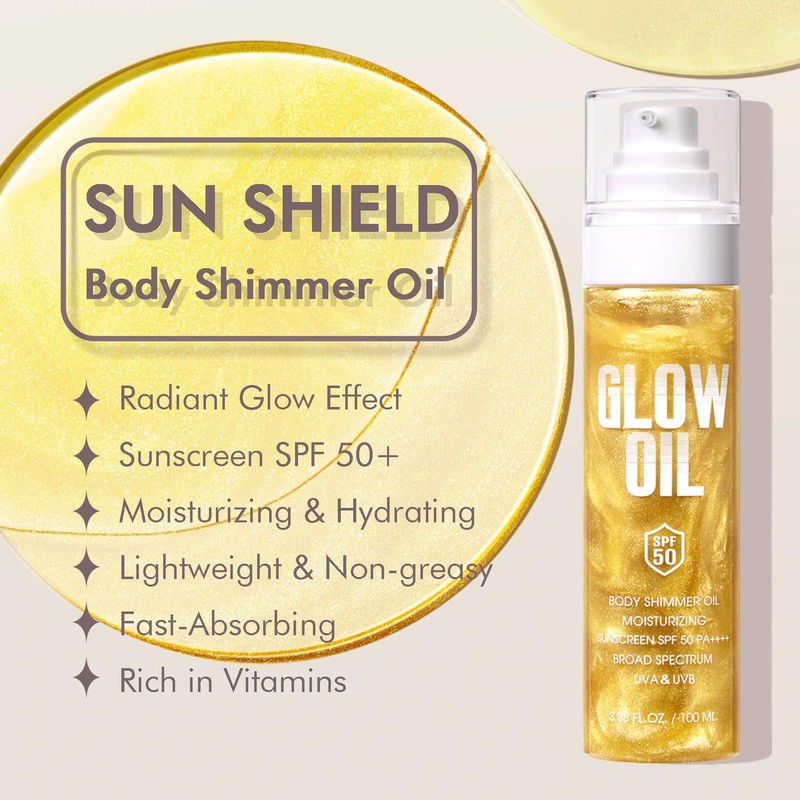 Sunscreen Body Glow Oil【SPF 50】【Lightweight】【Natural Ingredient】Shimmer Broad Spectrum Shimmer Sunscreen